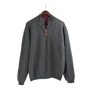 Tommy Bahama Mens Medium Quarter Zip Pullover Cotton Sweater Gray Ribbed Collar